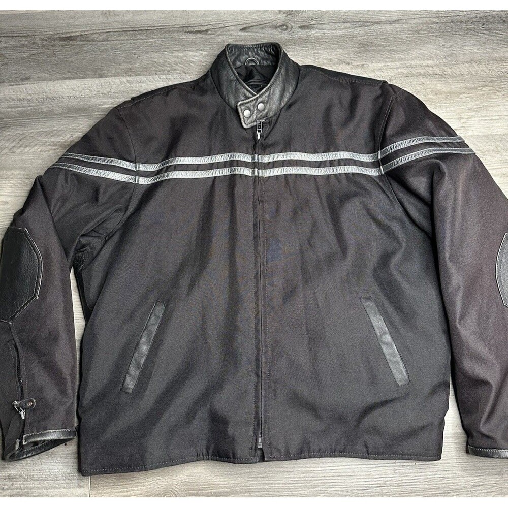 Unik True Black Leather Textile Motorcycle Jacket Reflective Strip Men’s 52 2XL